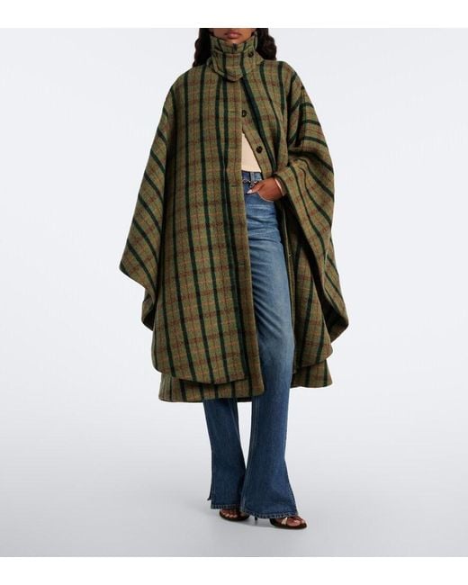 Chloé Green Checked Wool Poncho