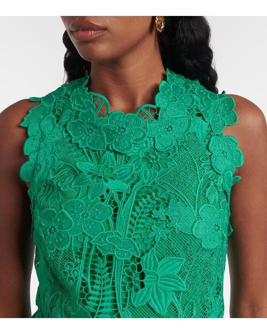 Monique Lhuillier Green Floral Lace Minidress