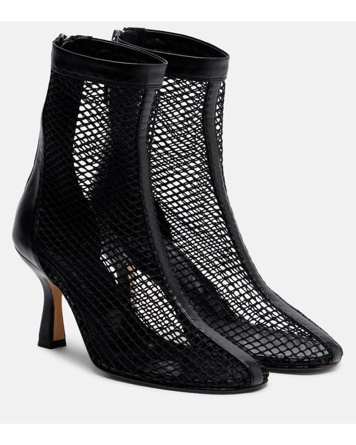 Souliers Martinez Black Fira Leather-Trimmed Fishnet Ankle Boots