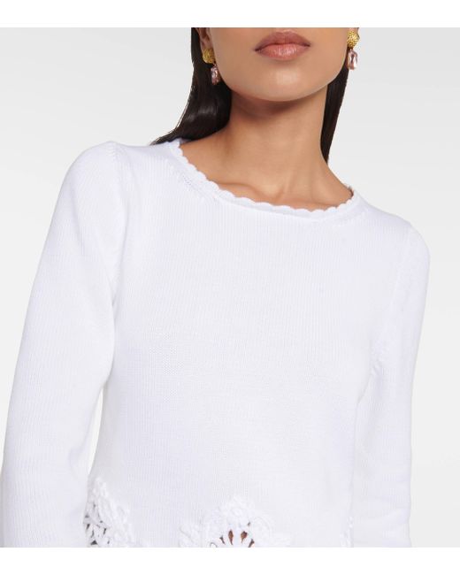 Oscar de la Renta White Lace-trimmed Cotton Sweater