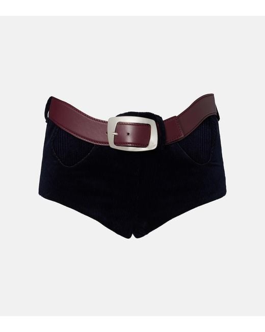 Jean Paul Gaultier Black Cutout Belted Cotton Corduroy Micro Shorts