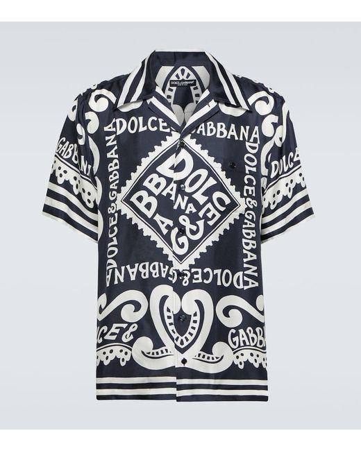 Dolce & Gabbana Bedrucktes Hemd aus Seiden-Twill in Black für Herren
