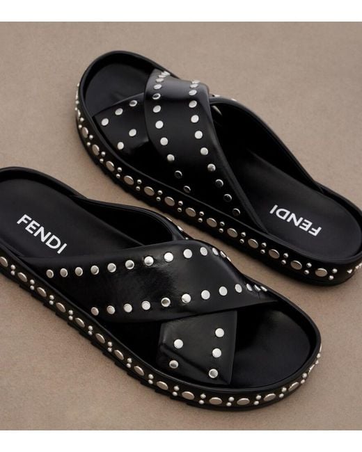 Fendi Black Studded Leather Slides
