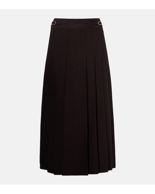 Gabriela Hearst Black Wesley Pleated Wool Midi Skirt