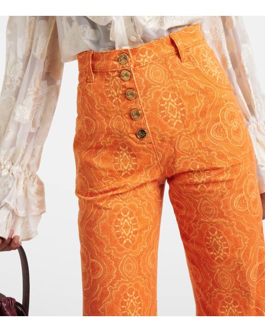 Etro Orange Printed High-rise Flared Jeans