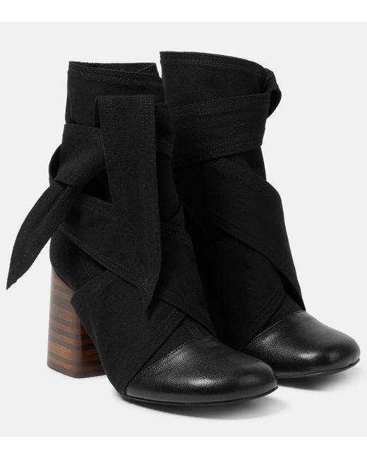 Lemaire Black Wrapped 90 Canvas And Leather Ankle Boots
