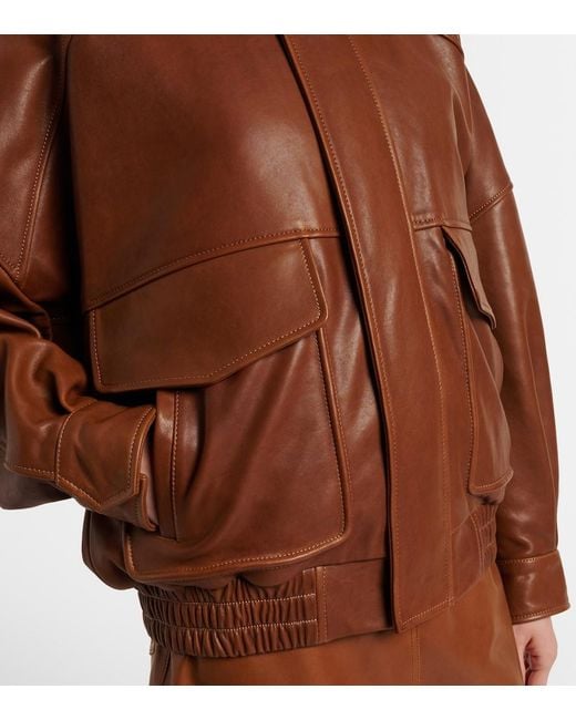 Nour Hammour Brown Runa Leather Bomber Jacket