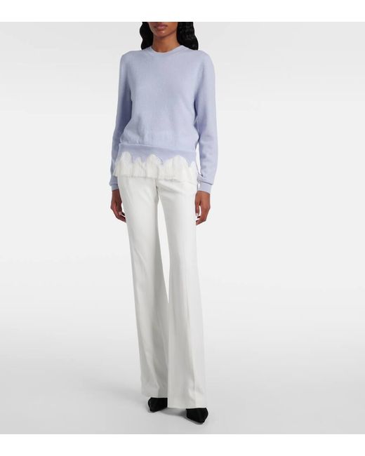 Alexander McQueen Blue Pullover Aus Wolle Und Kaschmir Mit Spitze