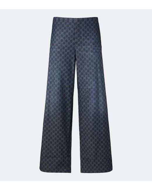 Gucci Blue Gg Cotton Chambray Jacquard Wide-Leg Pants for men