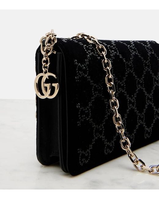 Gucci Black Portemonnaie Mit Kettenriemen Gg Crystal Aus Samt