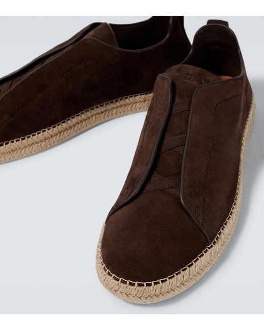 Zegna Brown Triple Stitch Suede Espadrilles for men