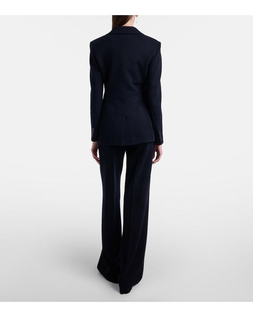 Max Mara Blue Attinia Virgin Wool Pique Wide-Leg Pants