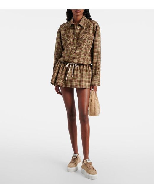 Miu Miu Natural Shearling-Lined Suede Platform Sneakers