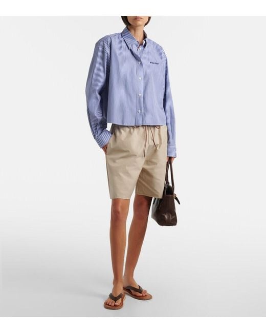 Miu Miu Blue Striped Cropped Cotton Poplin Shirt