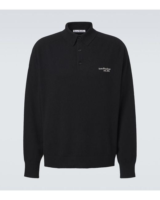 Acne Black Wool Polo Sweater for men