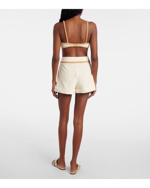 Adriana Degreas Natural Colorblocked Cotton-Blend Terry Shorts