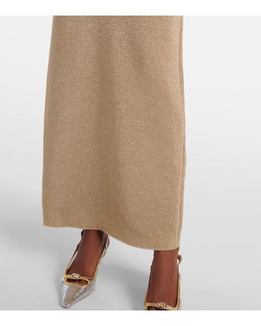 Self-Portrait Natural Crystal-Embellished Peplum Lame Maxi Dress