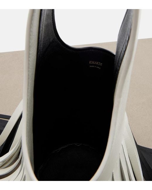 Khaite White Livia Small Fringed Leather Tote Bag