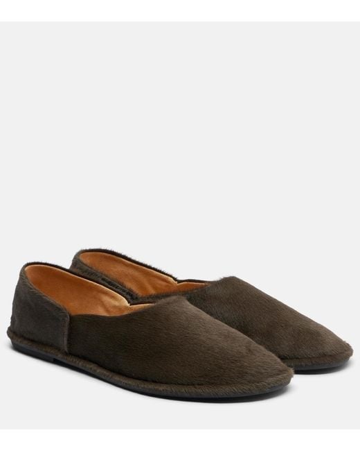 The Row Brown Canal Calf Hair Slip-On Shoes