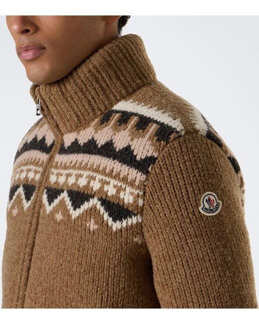Moncler Brown Jacquard Wool-Blend Down Jacket for men