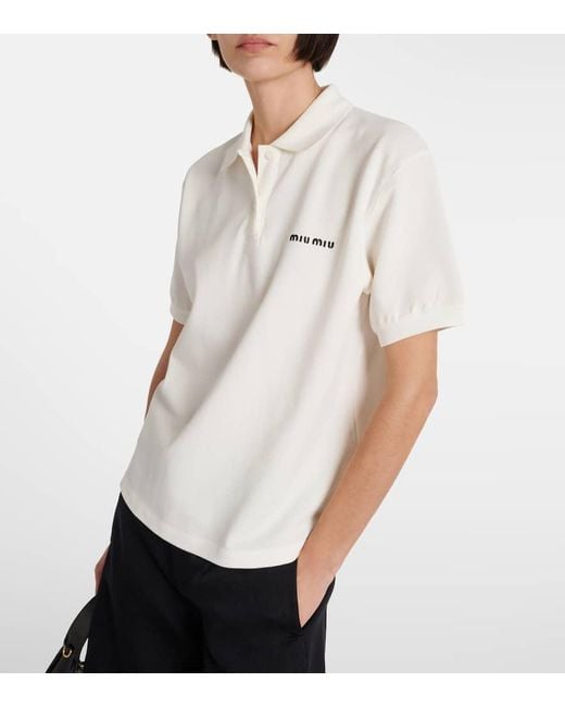 Miu Miu White Logo Cotton Pique Polo Shirt