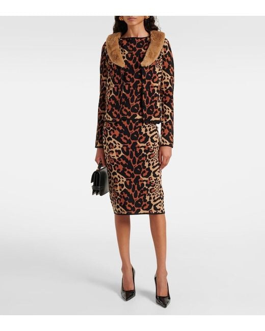 Blumarine Brown Leo Leopard-Print Jacquard Pencil Skirt