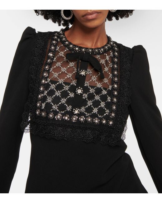 Self-Portrait Black Mini Dress With Lace And Appliques