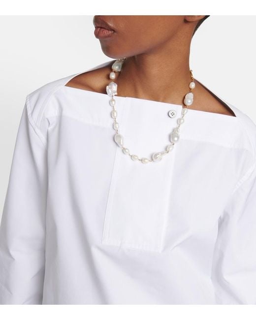 Jil Sander White Cotton Poplin Pleated Top