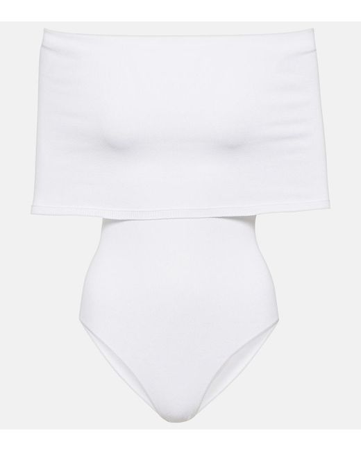 Alaïa White Off-Shoulder Knit Bodysuit