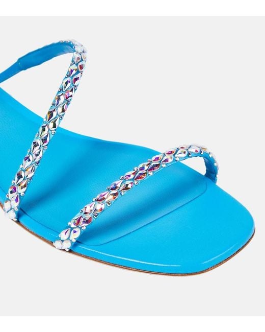 Rene Caovilla Blue Crystal-Embellished Satin Sandals