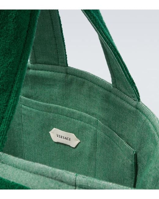 Versace Green Medusa Cotton-Terry Jacquard Tote Bag for men