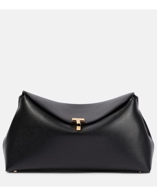 Totême Black T-Lock Small Leather Clutch