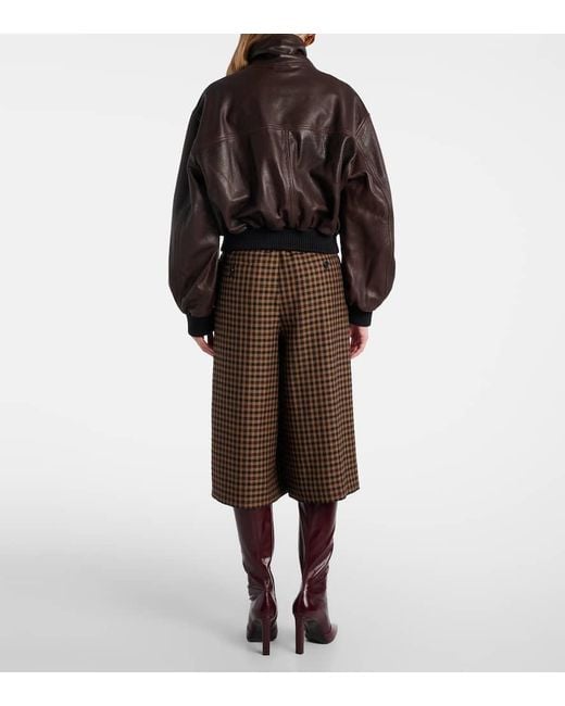 Nour Hammour Brown Briar Leather Bomber Jacket