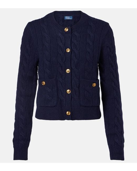 Polo Ralph Lauren Blue Cable-Knit Wool And Cashmere Cardigan