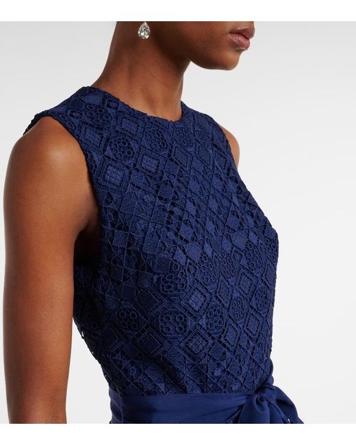 Elie Saab Blue Bow-Detail Macrame Midi Dress