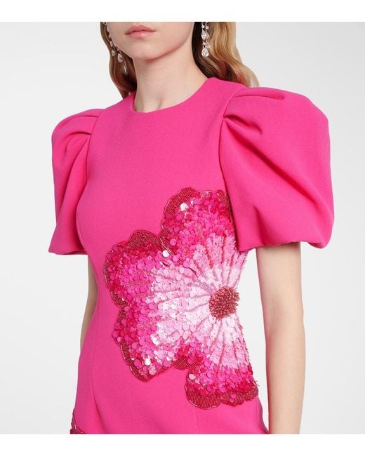 Rebecca Vallance Pink Layana Puff-Sleeve Embellished Midi Dress