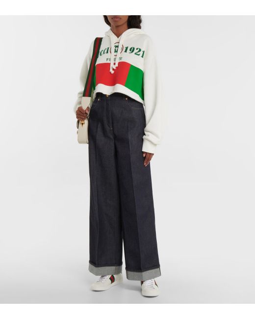 Gucci Logo Cotton Jersey Cropped Hoodie in White | Lyst