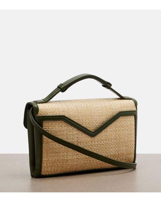 Bottega Veneta Metallic Knot Lock Medium Raffia Top-Handle Bag