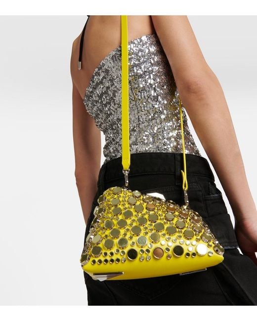 The Attico Yellow Midnight Mini Embellished Leather Clutch