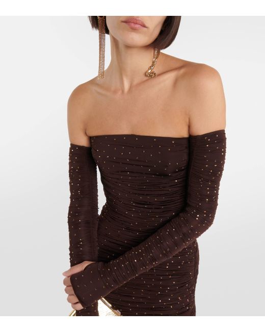 Alex Perry Brown Hyland Embellished Jersey Gown