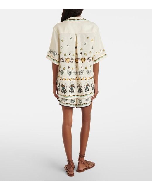 ALÉMAIS Natural Sun Dancer Printed Linen Shorts