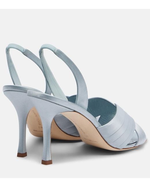 Manolo Blahnik Blue Viera 90 Satin Slingback Sandals