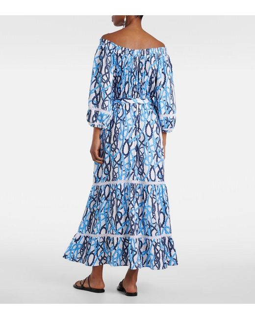 Melissa Odabash Blue Eclipse Printed Off-Shoulder Midi Dress