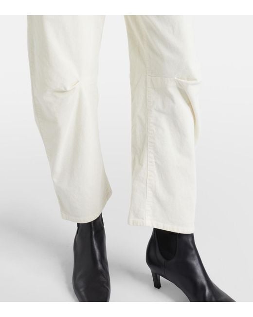 Nili Lotan White Shon Corduroy Barrel-Leg Pants
