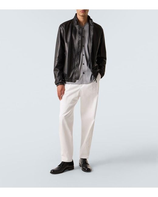 Giorgio Armani White Cotton-Blend Straight Pants for men