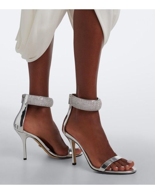 Mach & Mach White She's A Lady Embellished Leather Sandals