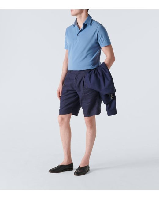 Loro Piana Blue Cotton Pique Polo Shirt for men