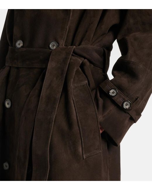 Magda Butrym Black Double-Breasted Suede Trench Coat