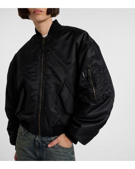Balenciaga Black Standard Technical Satin Bomber Jacket