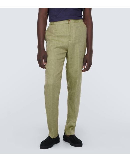Etro Green Linen Straight Pants for men